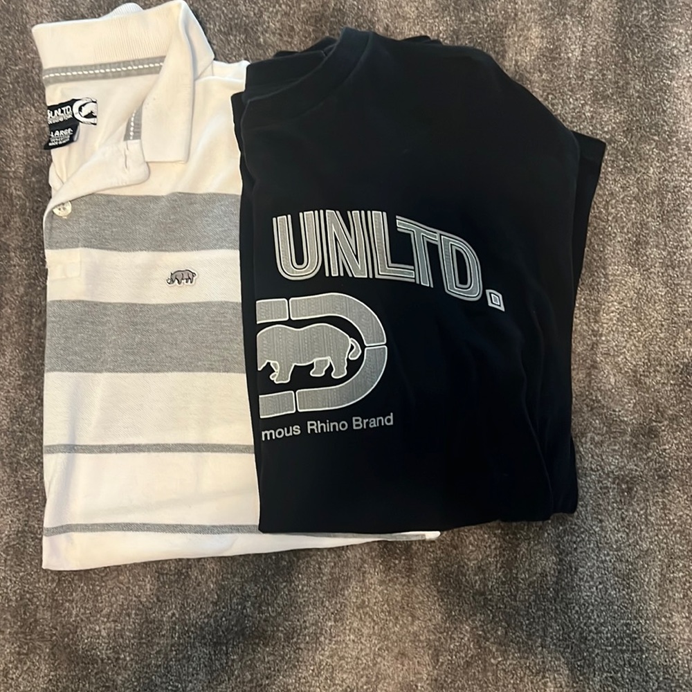 Men’s Vintage Ecko Unlimited Grey/White Short Sleeve Polo Size Large #Y2K
